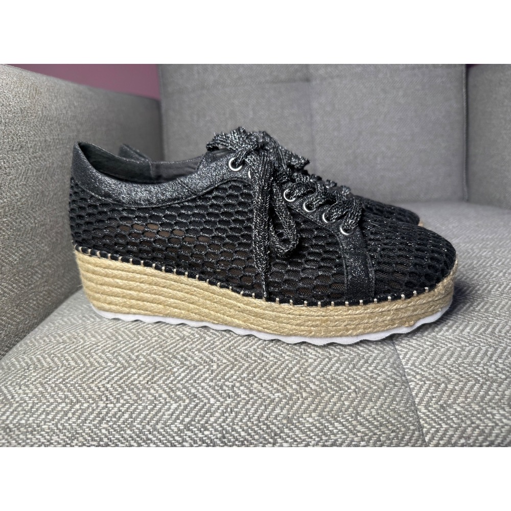 INC International Concepts Black Mesh Espadrille Platform Sneakers Size 9M